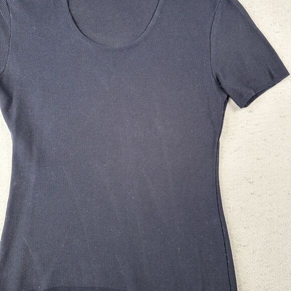Worldly Things Styltricot‎ Knit Top Women’s 6 Navy Blue Short Sleeve Scoop Neck - Picture 5 of 16